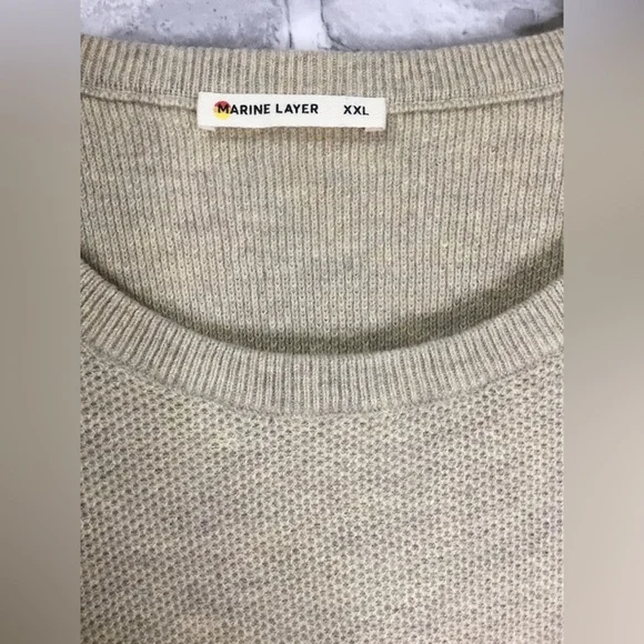 Marine Layer Mens Knit Beige Cotton Blend Crew Neck Sweater Size XXL - M400 - Picture 3 of 9